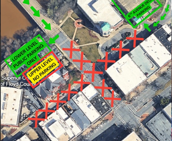 Floyd County Court Operations to Resume Thursday with Temporary Parking Modifications Following Fire