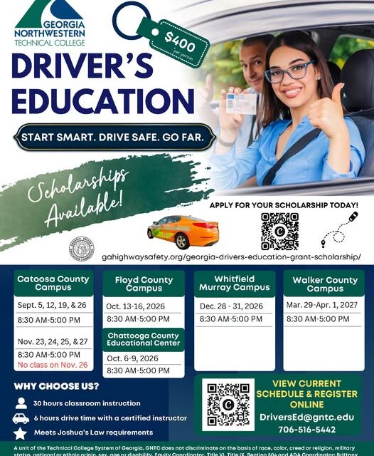 Driver’s Education Classes Coming To Chattooga County With $400 Scholarships Available