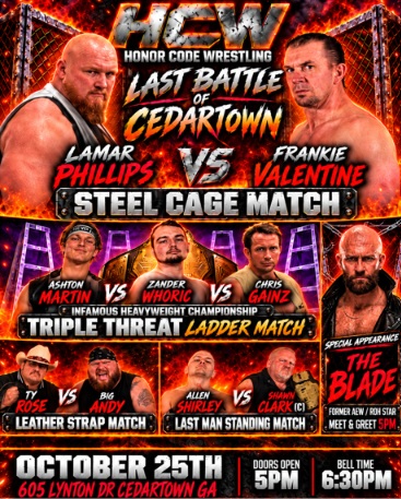 Honor Code Wrestling Brings “Last Battle of Cedartown” to Cedartown on Sunday, October 25